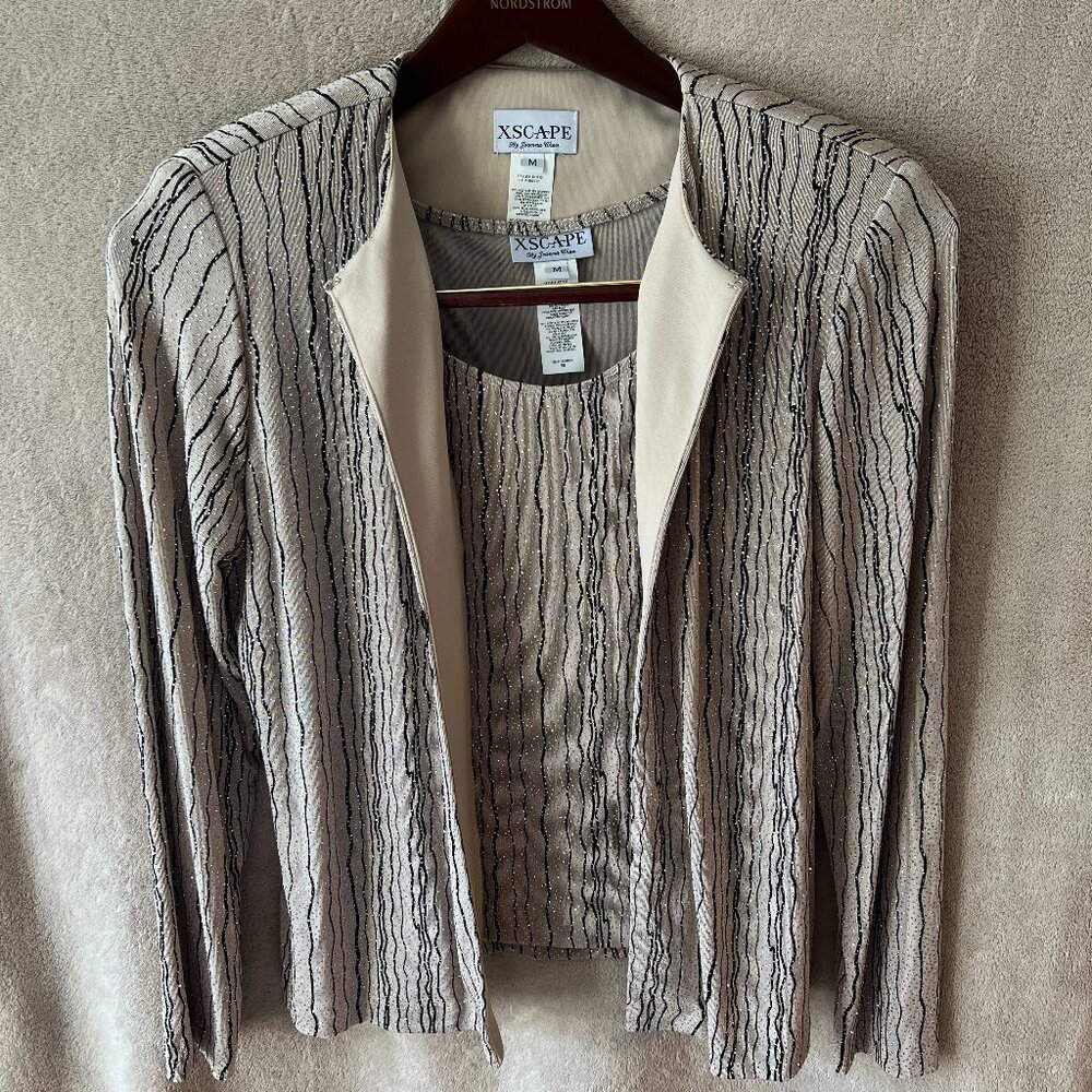 Xscape Brand Dress Jacket and Shell - Size M - Cream/Black/Metallic Thread Detai